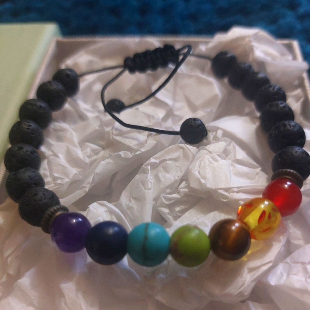 Adjustable Chakra Lava Rock Aromatherapy Bracelet